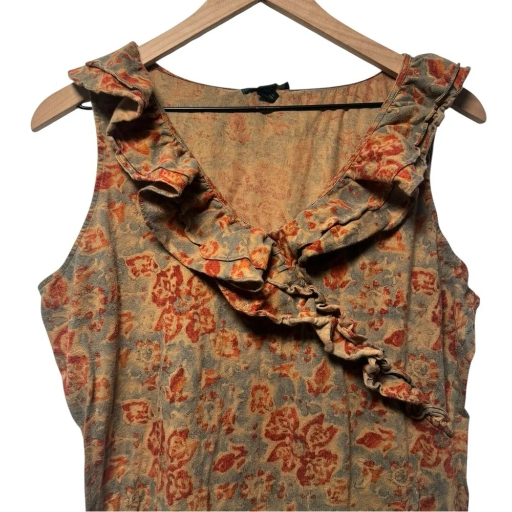 Ralph Lauren Floral Ruffle Sleeveless Dress Women’s Size Large - Picture 3 of 4